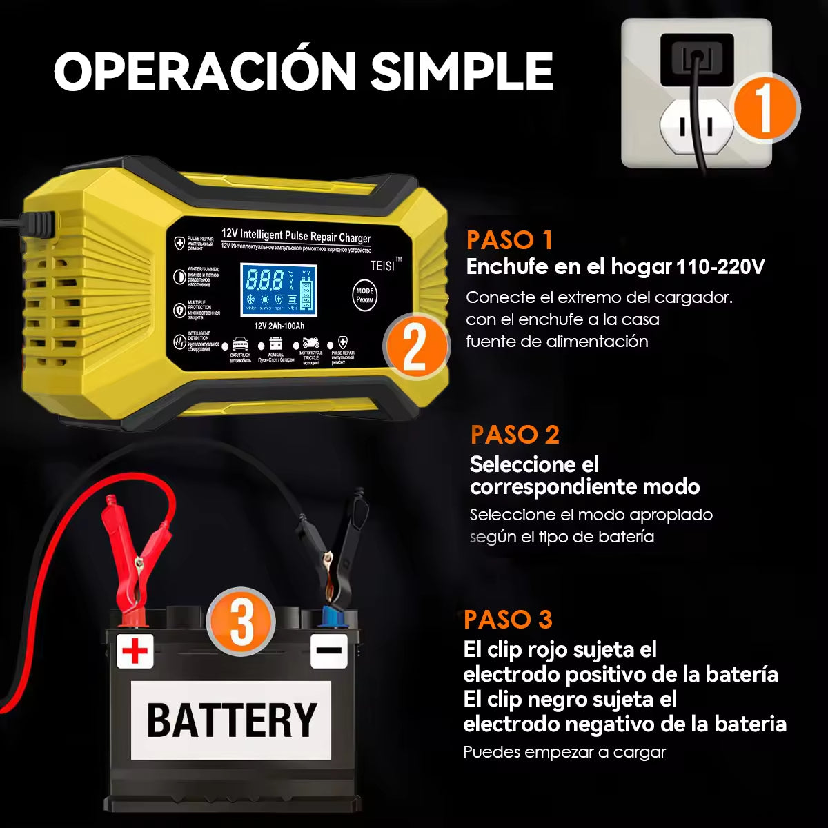 Cargador Inteligente de Batería para Motocicleta y Coche con Pantalla LCD Digital (RBA0100)