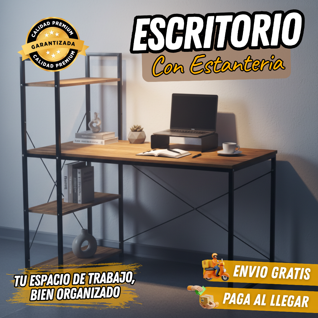 Escritorio con Estanterías de Madera (120x117) medidas