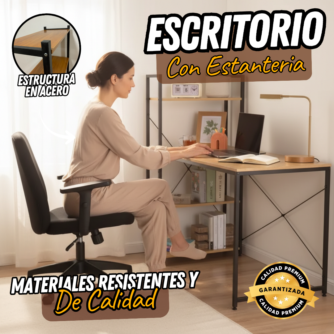 Escritorio con Estanterías de Madera (120x117) medidas
