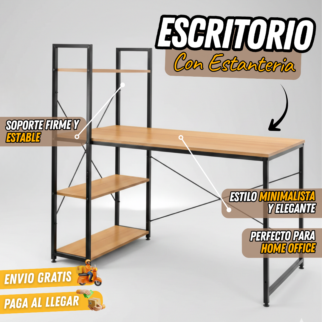 Escritorio con Estanterías de Madera (120x117) medidas