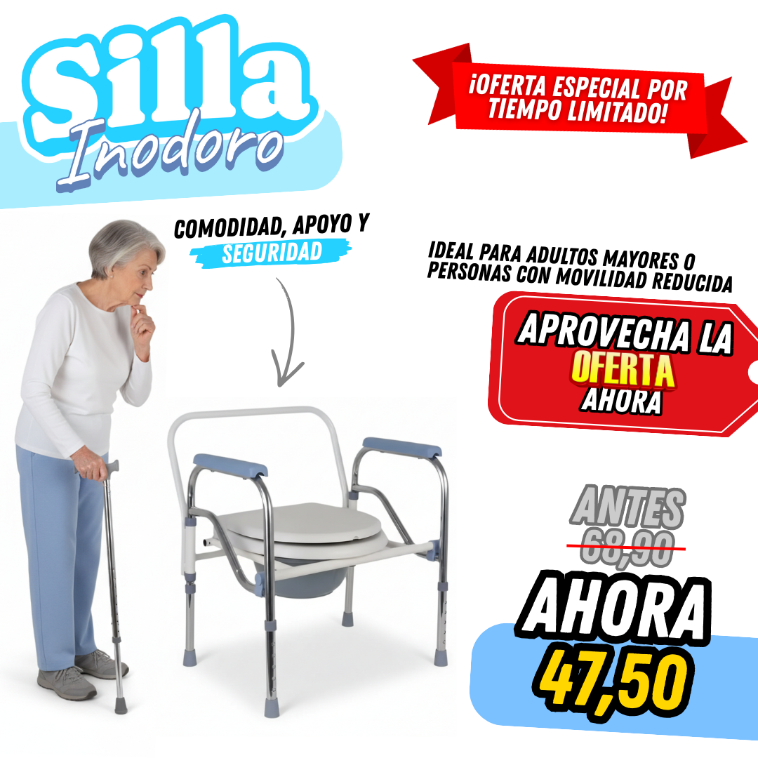 Silla Inodoro Plegable con Posa Manos