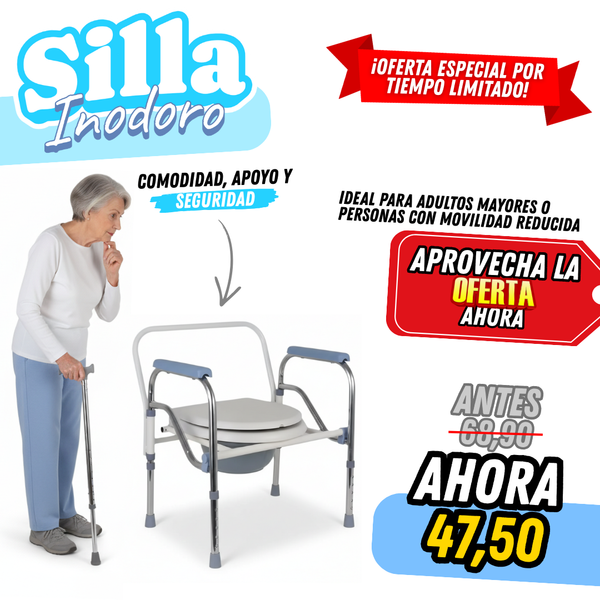 Silla Inodoro Plegable con Posa Manos