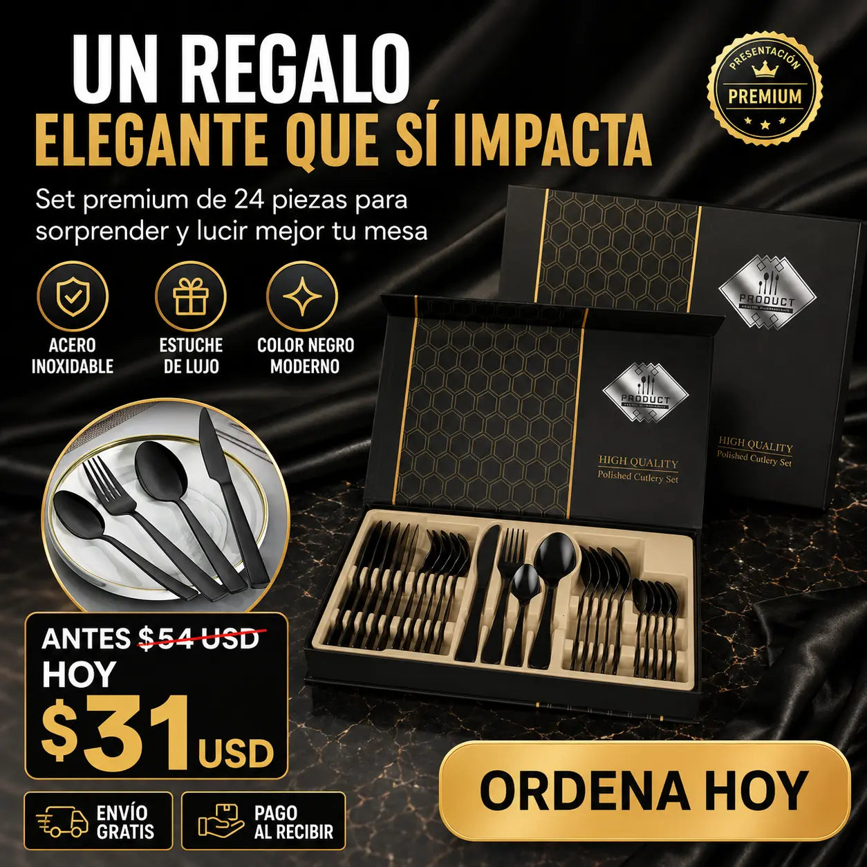 Set de Cubiertos 24 Piezas Acero Inoxidable