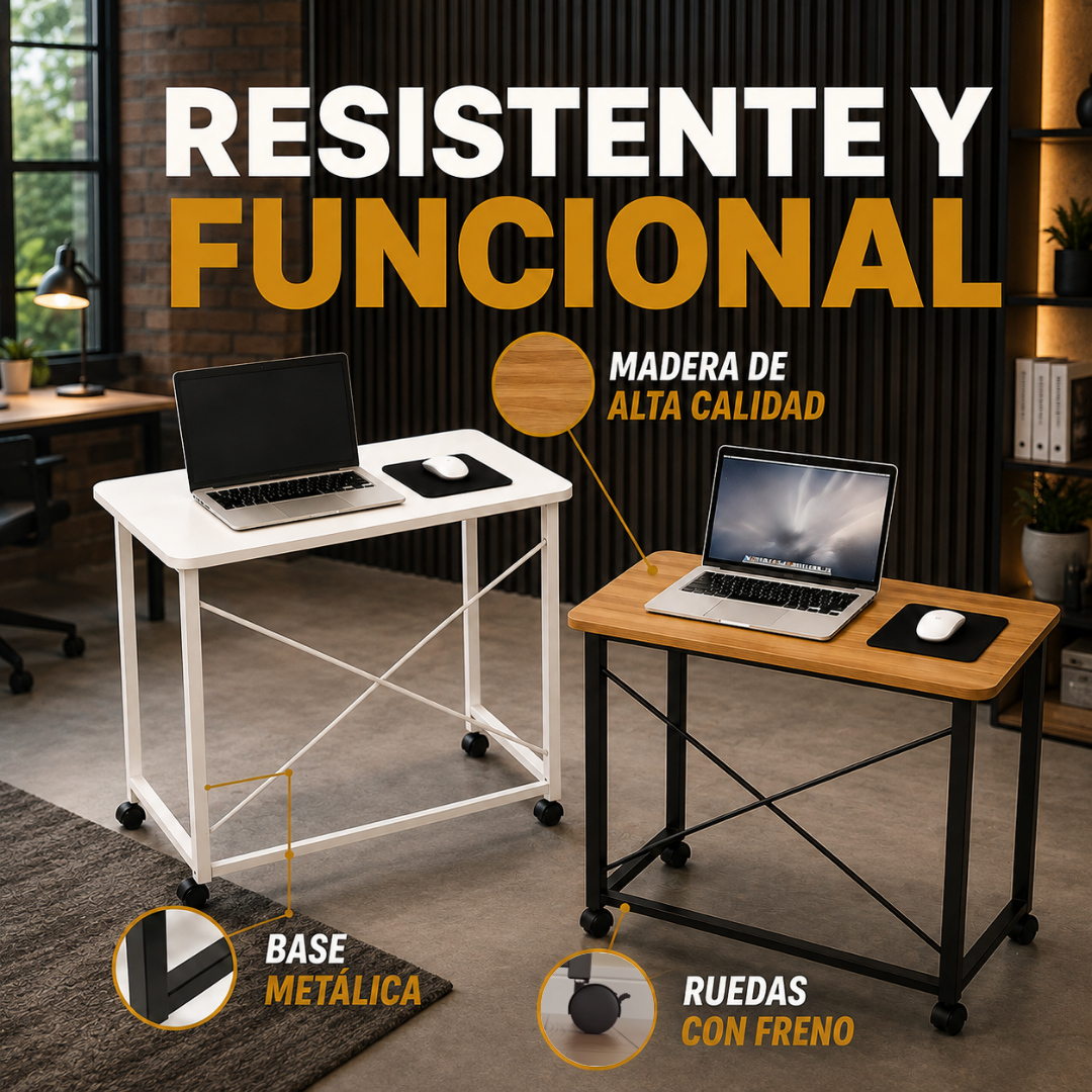 Escritorio Móvil Plegable Madera & Metal PREMIUM