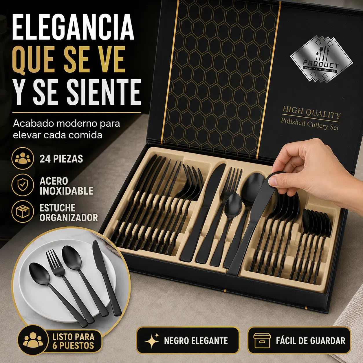Set de Cubiertos 24 Piezas Acero Inoxidable