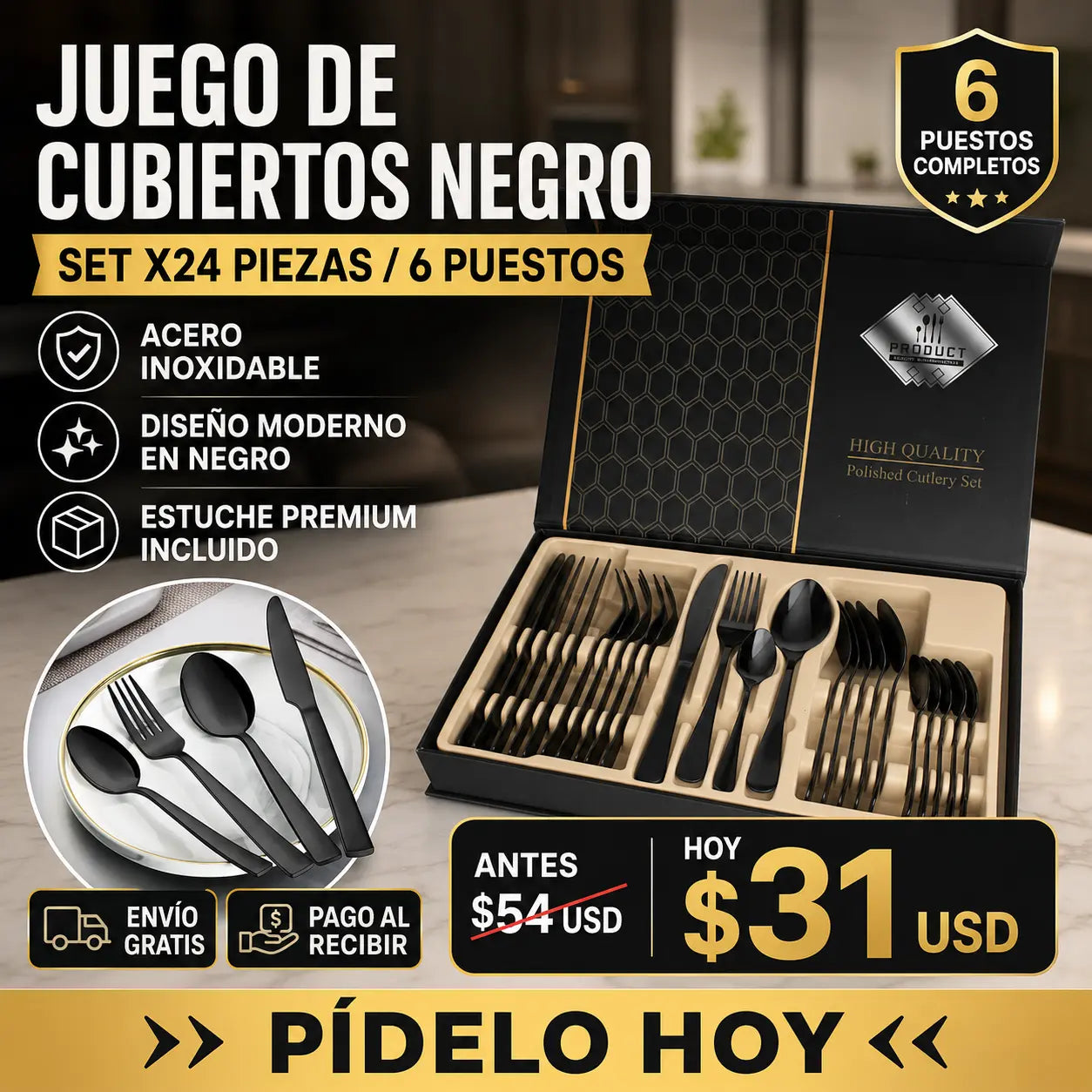 Set de Cubiertos 24 Piezas Acero Inoxidable