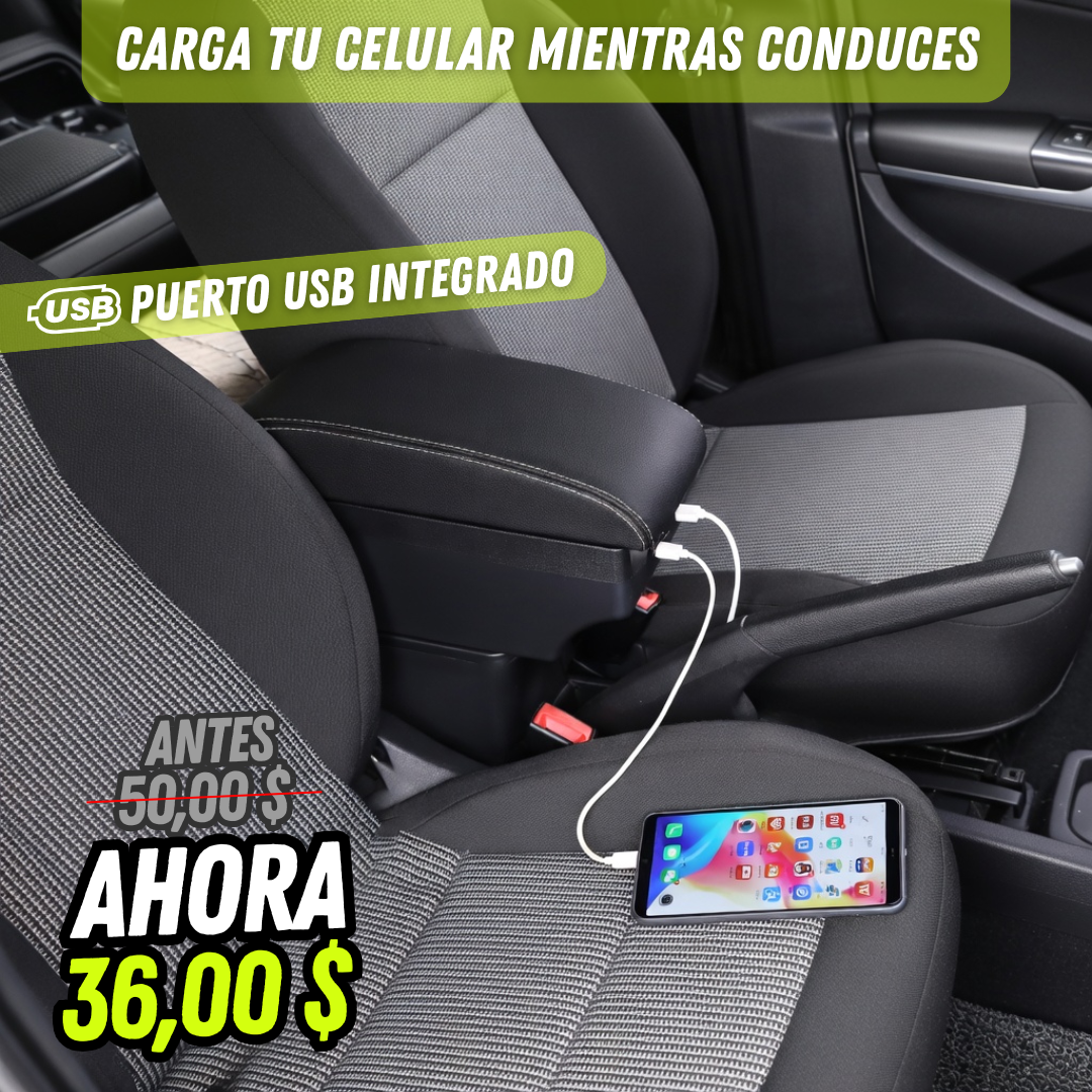 Apoyabrazos para Carro con USB y Espacio Extra