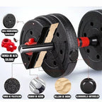 Pesas Mancuerna 20kg Set Convertible A Barra Y Pesa Rusa SDI0200