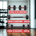 Pesas Mancuerna 20kg Set Convertible A Barra Y Pesa Rusa SDI0200
