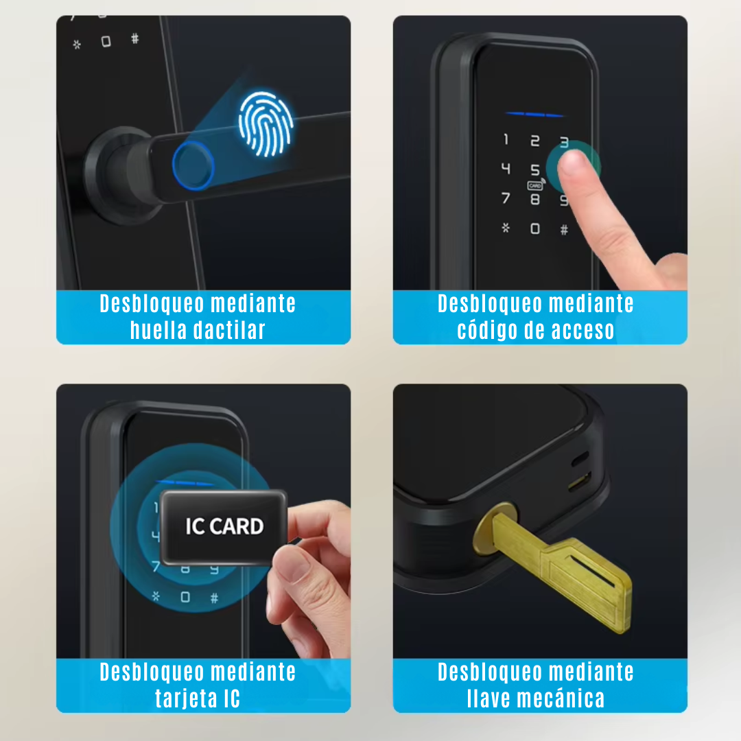 Cerradura Inteligente Con huella, pin, wifi, llave y tarjeta
