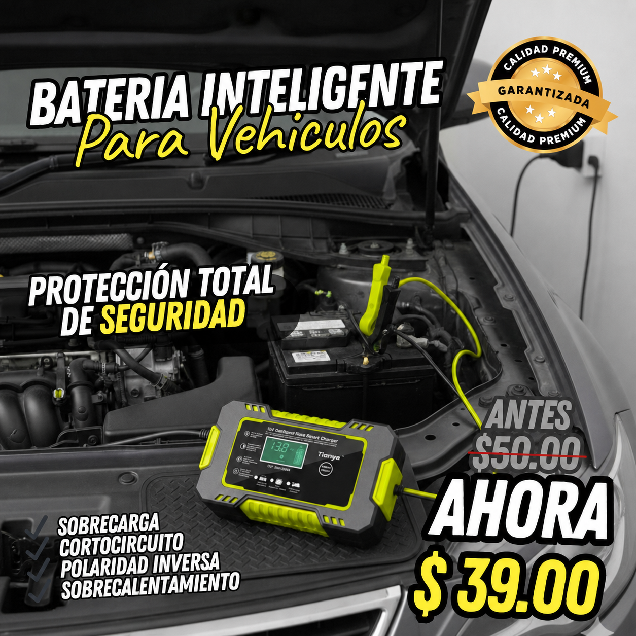 Cargador Inteligente de Batería para Motocicleta y Coche con Pantalla LCD Digital (RBA0100)