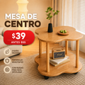 Mesa Auxiliar de Madera con Forma de Flor y Ruedas