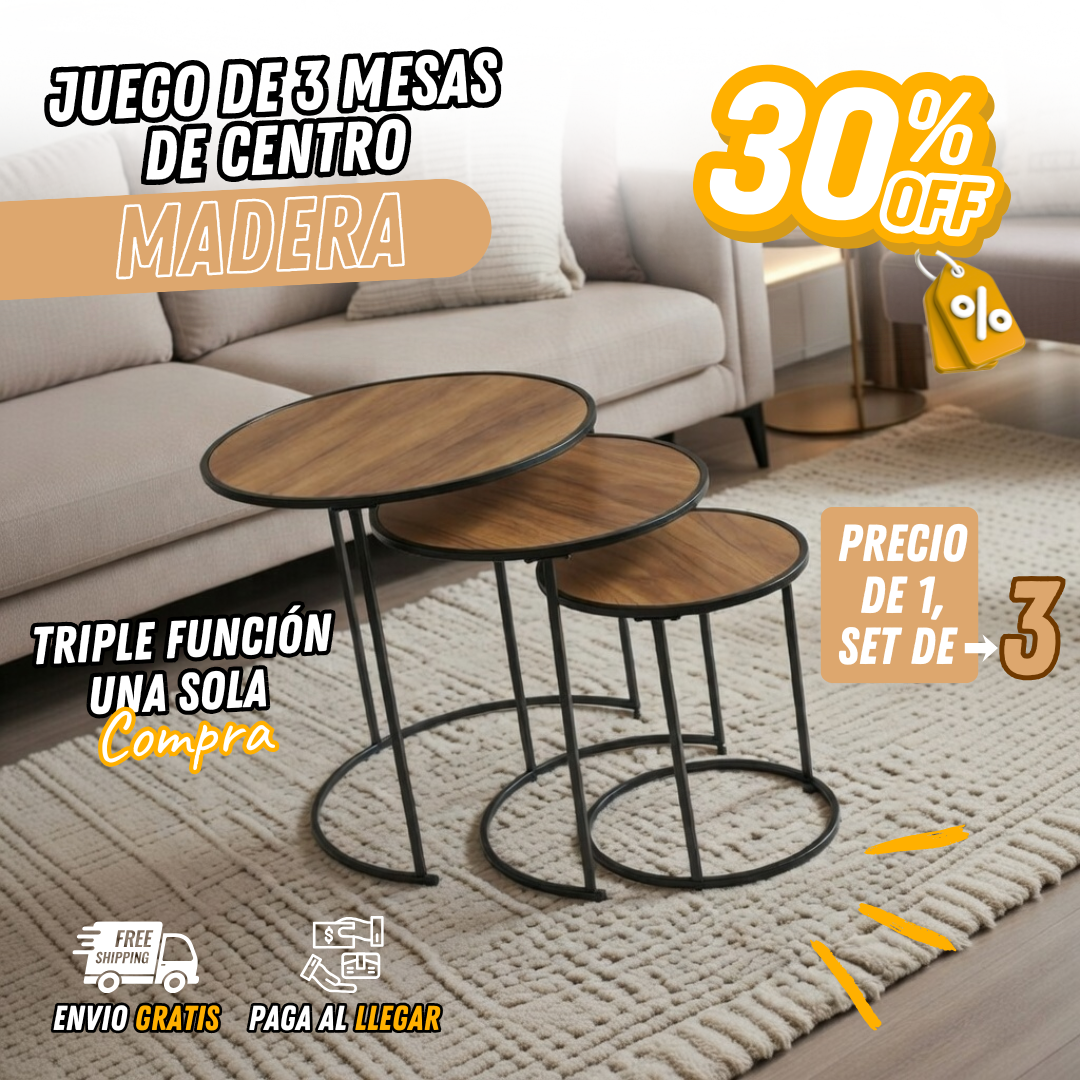 Juego de 3 Mesas de Centro de Madera TT (MCE0215)