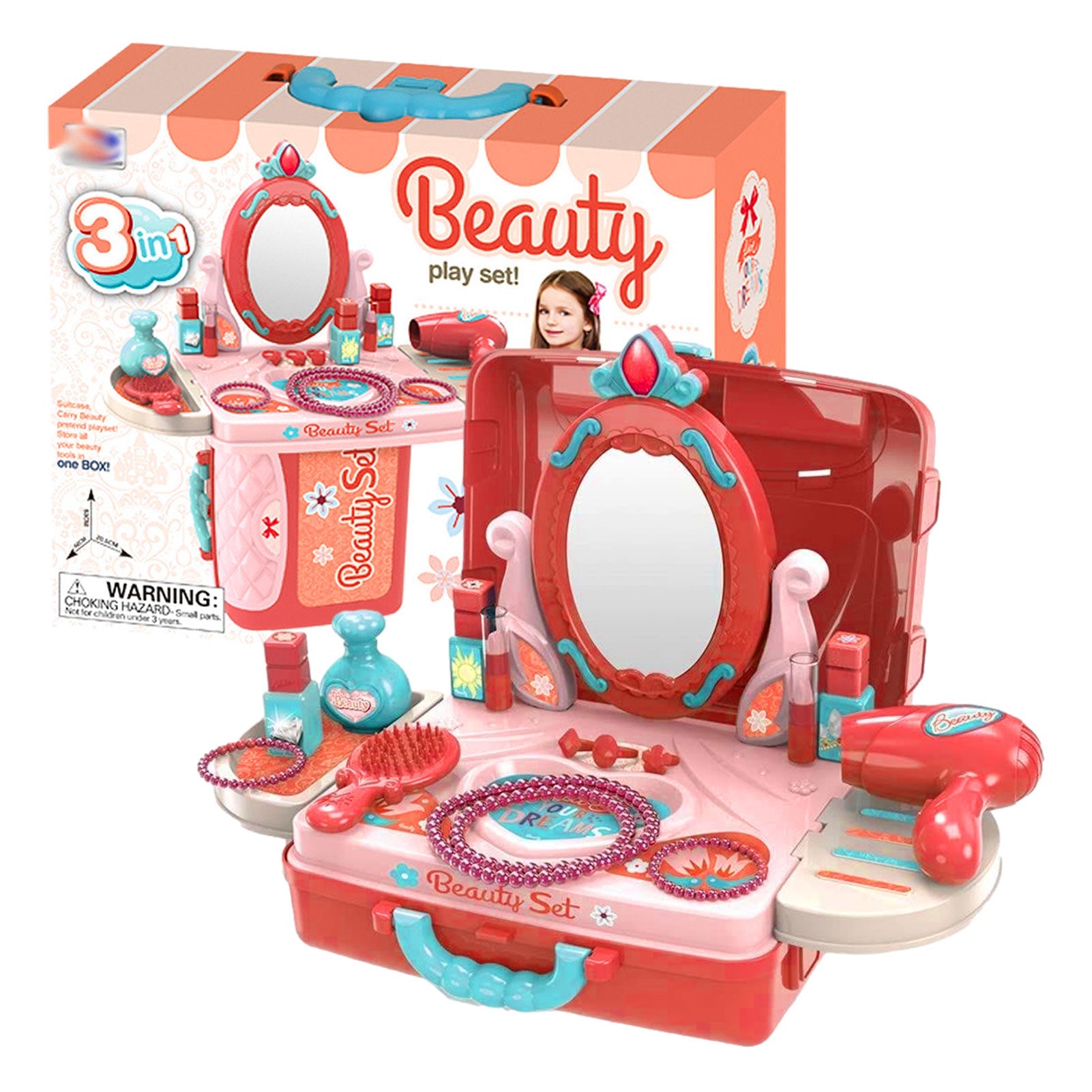 Set Tocador Maleta Portátil Para Niña Juguete De Lujo