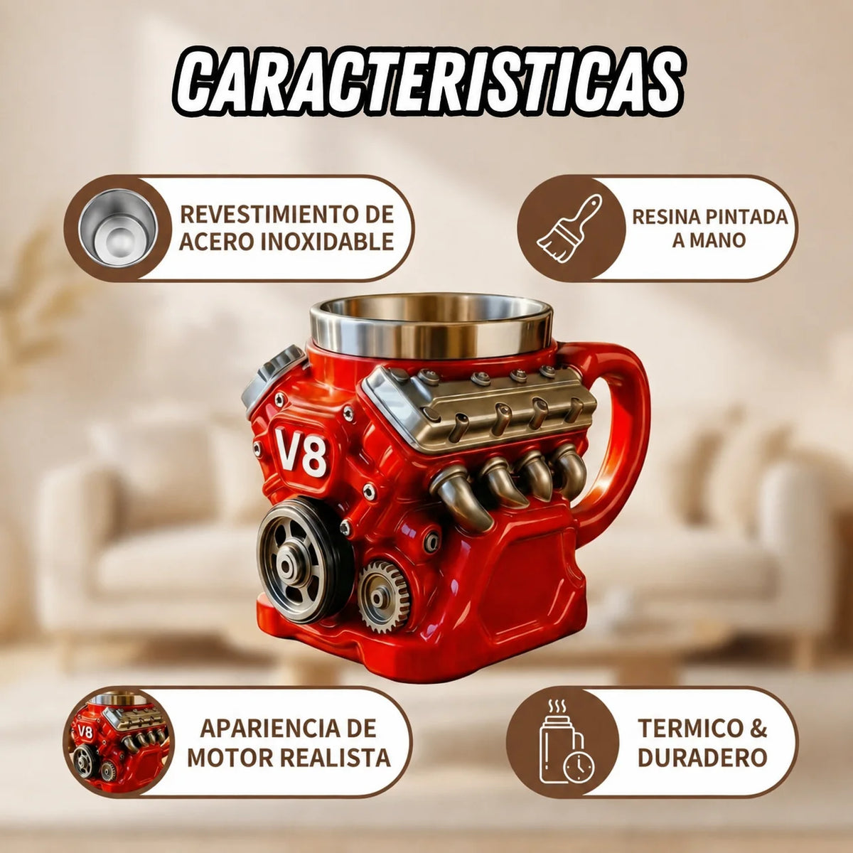 Taza de Café con Diseño de Motor V8 X2 Unidades