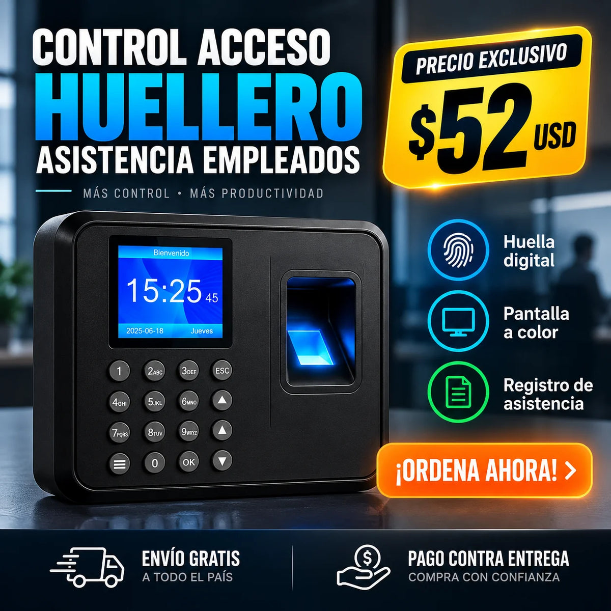 Control Acceso Huellero Asistencia Empleados Huella Negro (HUE0100)
